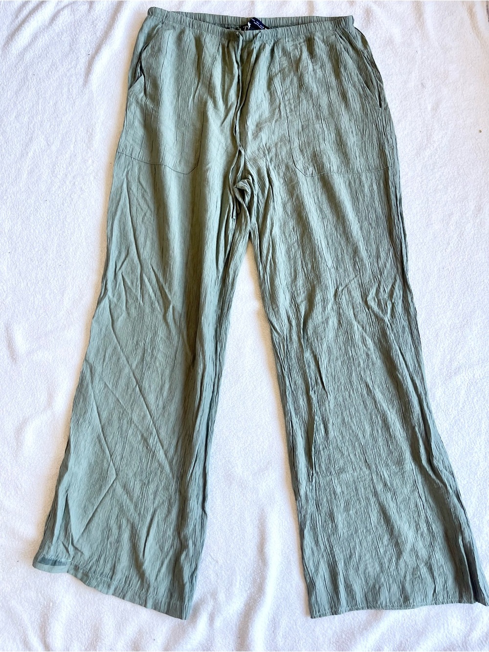 Zara Crinkled Wide Leg Drawstring Pants Sage Green High Rise Size Large